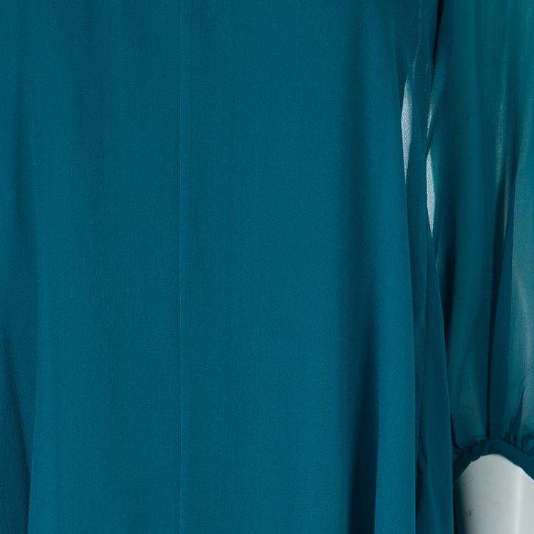 Pre Owned Diane Von Furstenberg Teal Chiffon Overlay Asymmetric Kipling Dress S