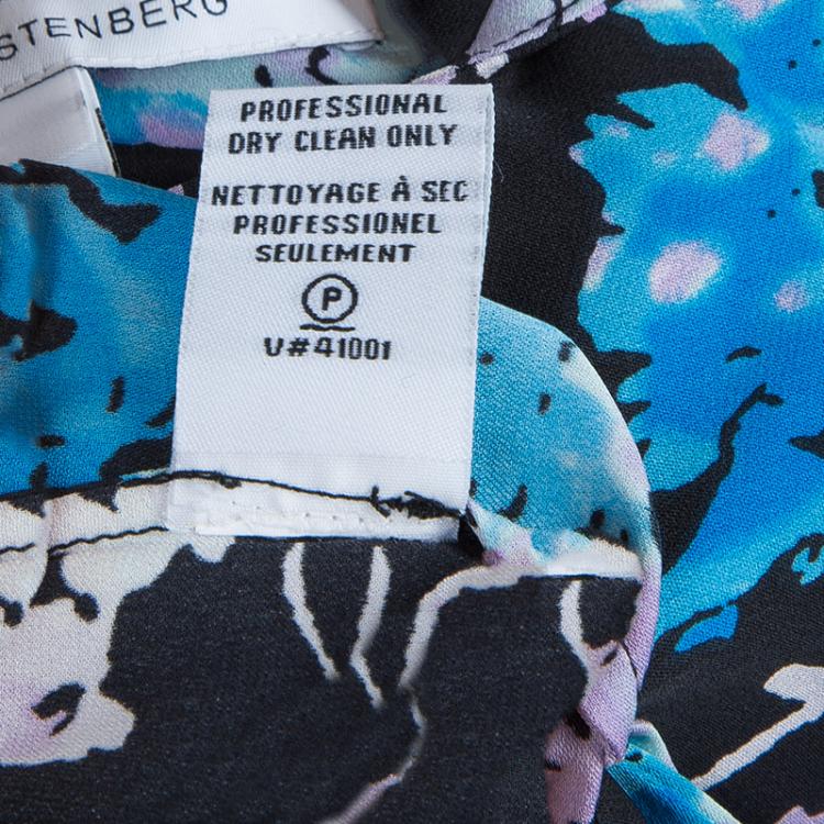 Pre Owned Diane Von Furstenberg Black Floral Print Oversized Kora Silk Blouse XS