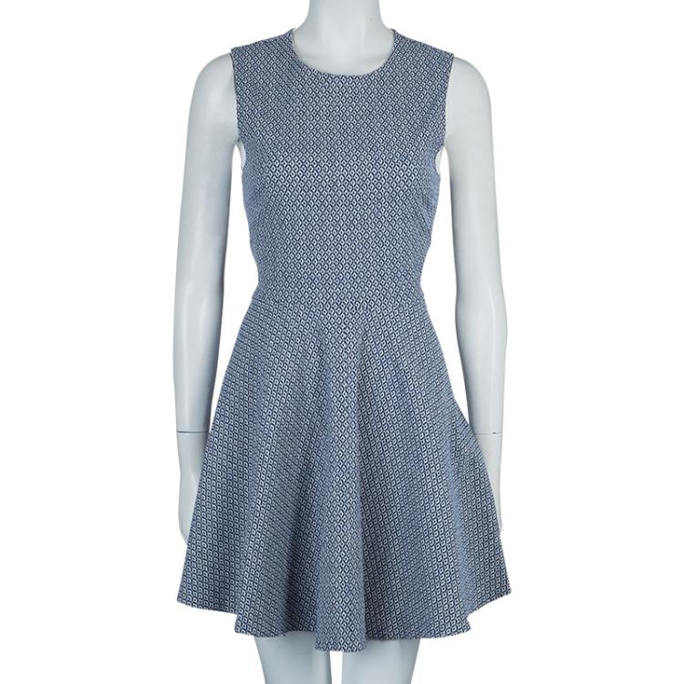 مملوكة مسبقًا Diane Von Furstenberg Blue Printed Sleeveless Jeannie Dress S