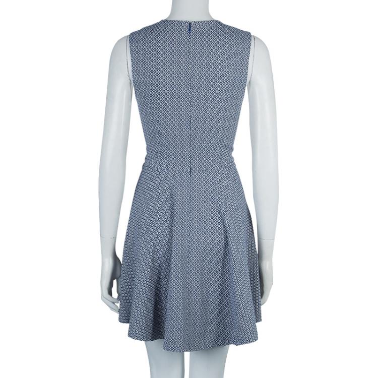 مملوكة مسبقًا Diane Von Furstenberg Blue Printed Sleeveless Jeannie Dress S