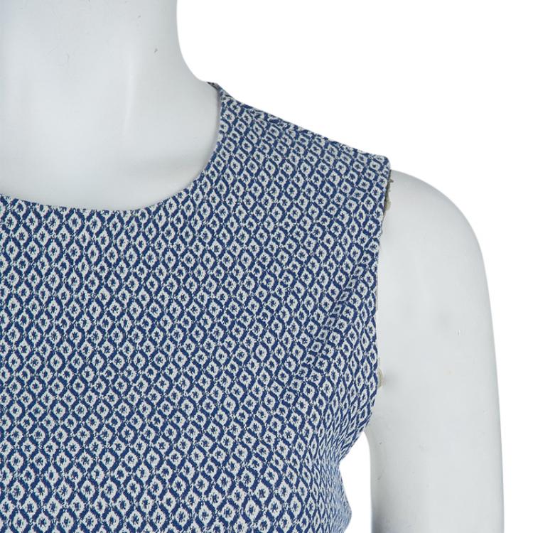 مملوكة مسبقًا Diane Von Furstenberg Blue Printed Sleeveless Jeannie Dress S