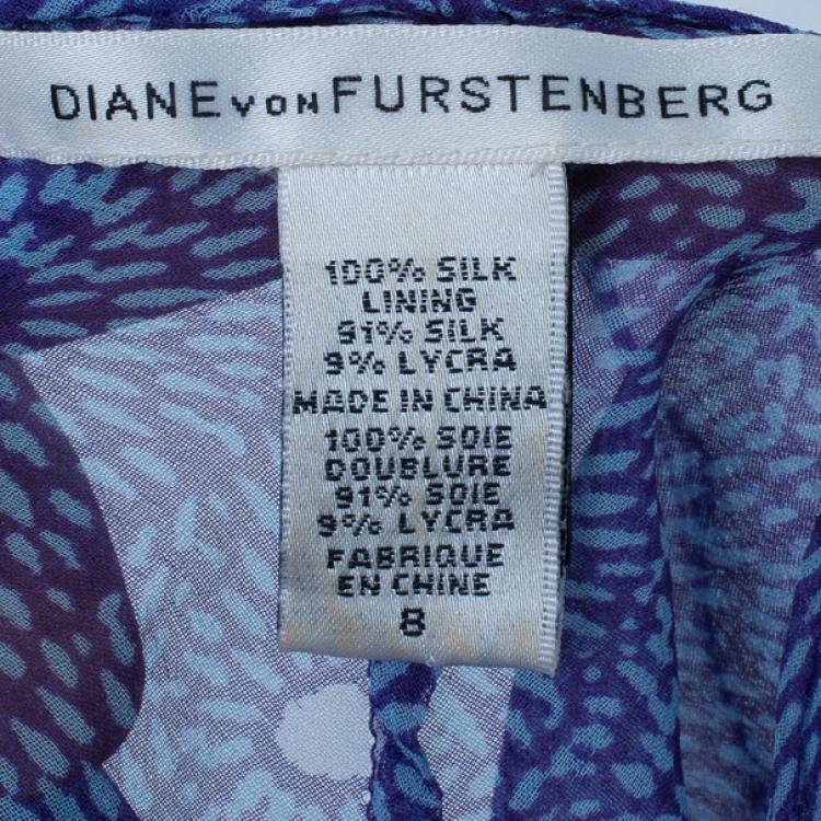 Pre Owned Diane Von Furstenberg Damiana Printed Silk Chiffon Dress M