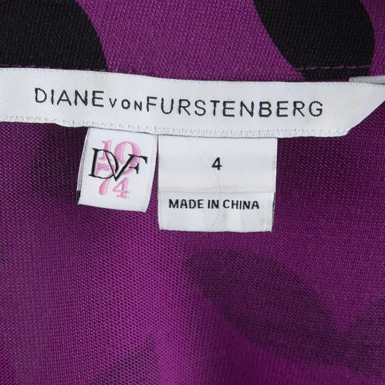 مملوكة مسبقًا Diane Von Furstenberg Purple Leaf Pattern Abigail Vintage Wrap Dress S