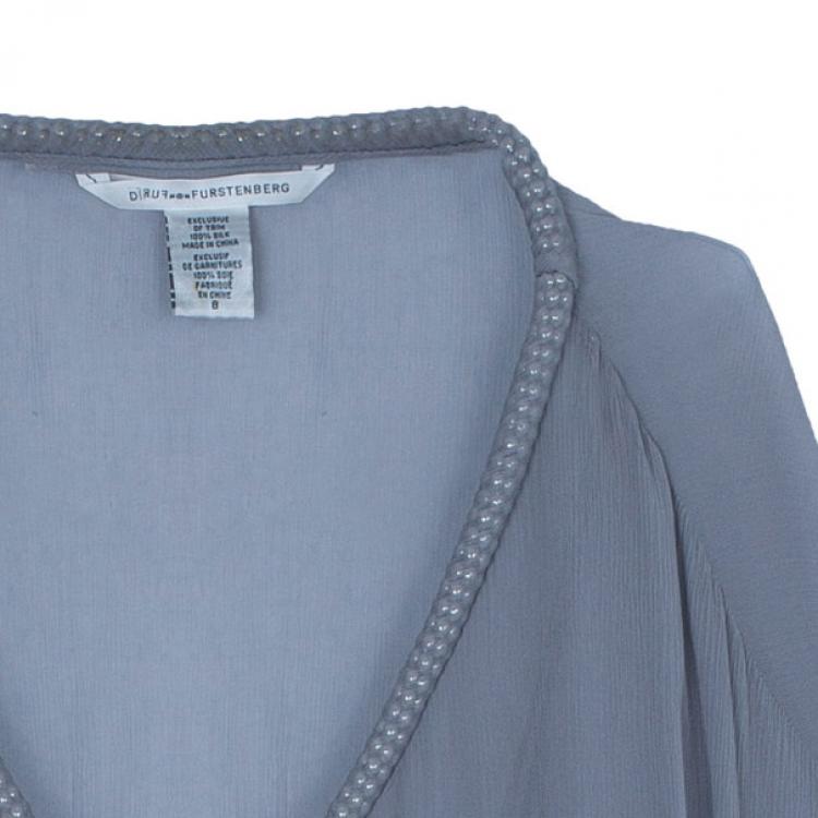 Pre Owned Diane Von Furstenberg Grey Sol Chiffon Dress M