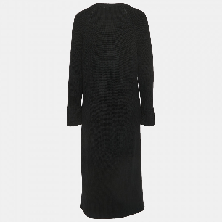 Pre Owned Kenzo Black Knit Logo Detail Sleeve Midi Dress M