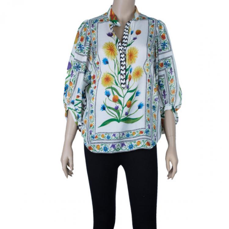 Pre Owned Diane Von Furstenberg Syrah Floral Cotton Top S