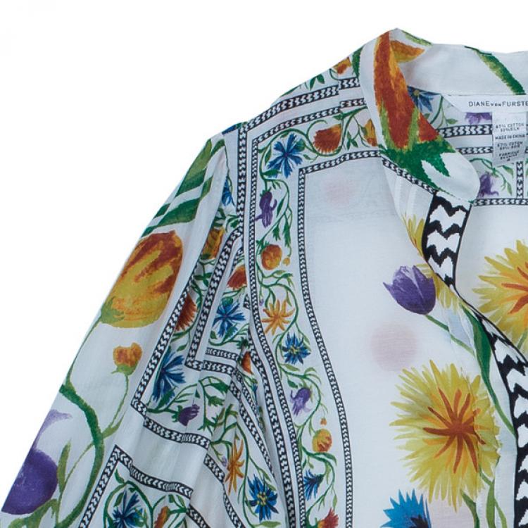 Pre Owned Diane Von Furstenberg Syrah Floral Cotton Top S