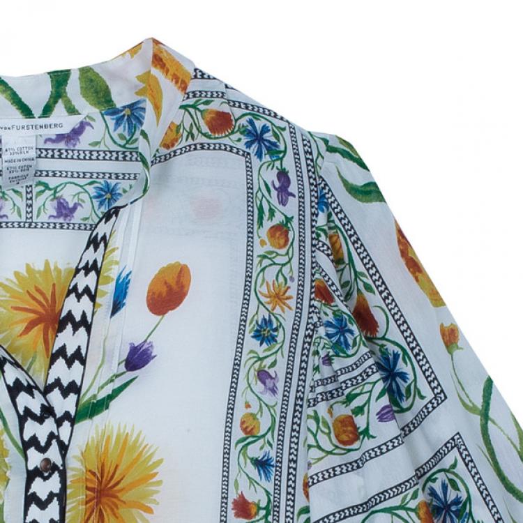 Pre Owned Diane Von Furstenberg Syrah Floral Cotton Top S