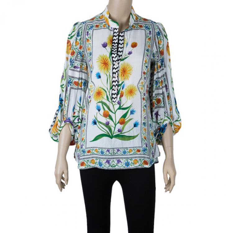 Pre Owned Diane Von Furstenberg Syrah Floral Cotton Top M