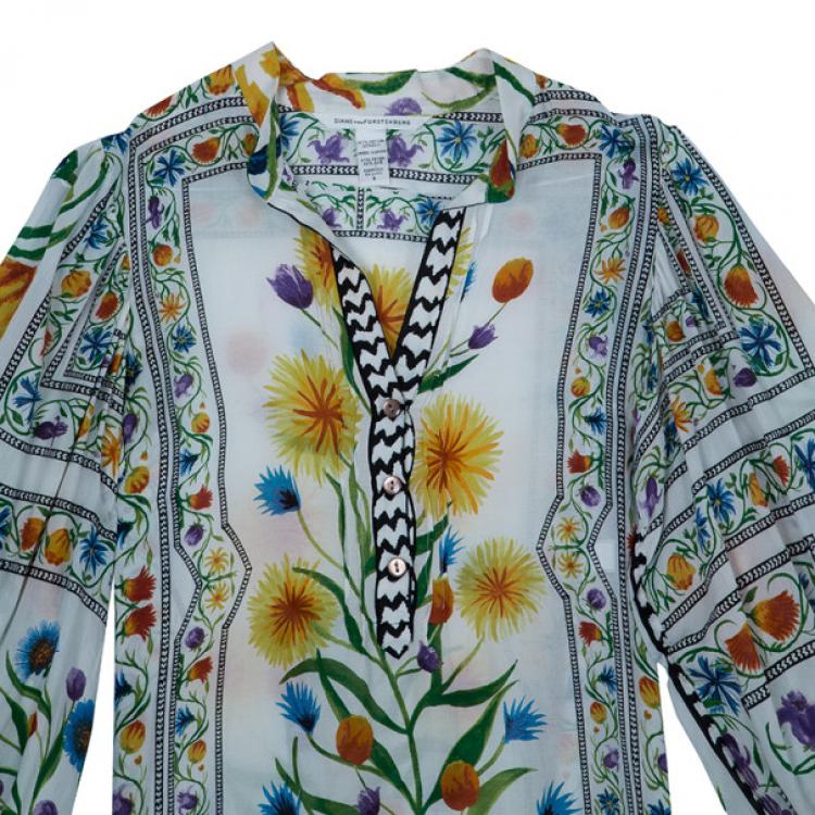 Pre Owned Diane Von Furstenberg Syrah Floral Cotton Top M