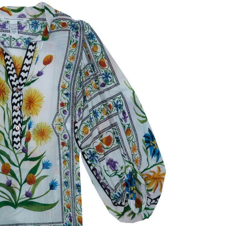 Pre Owned Diane Von Furstenberg Syrah Floral Cotton Top M