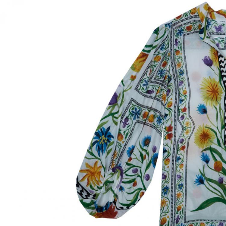 Pre Owned Diane Von Furstenberg Syrah Floral Cotton Top M