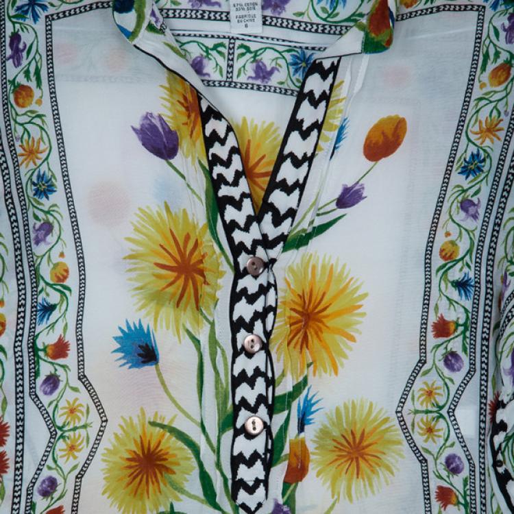 Pre Owned Diane Von Furstenberg Syrah Floral Cotton Top M