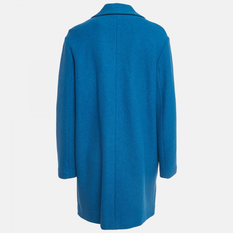 Pre Owned Diane Von Furstenberg Blue Wool Double Breasted Trench Coat M