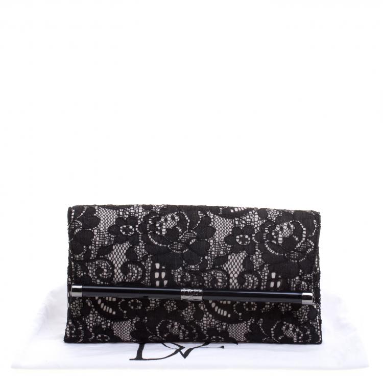 Pre Owned Diane Von Furstenberg Black Lace Envelope Clutch