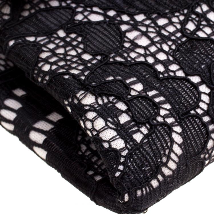 Pre Owned Diane Von Furstenberg Black Lace Envelope Clutch