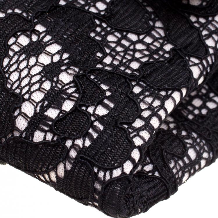 Pre Owned Diane Von Furstenberg Black Lace Envelope Clutch