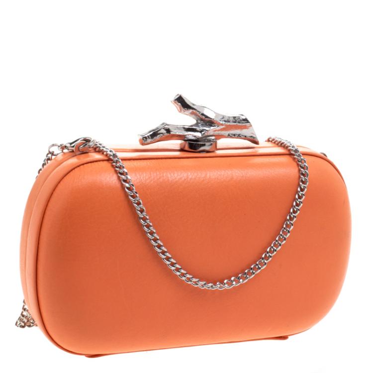 مملوكة مسبقًا Diane Von Furstenberg Orange Leather Lytton Minaudiere Clutch