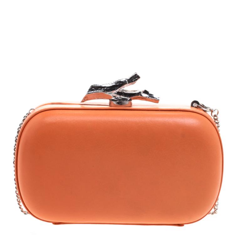 مملوكة مسبقًا Diane Von Furstenberg Orange Leather Lytton Minaudiere Clutch