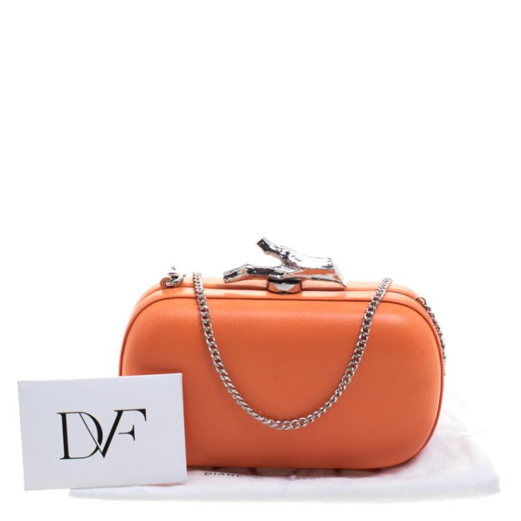 مملوكة مسبقًا Diane Von Furstenberg Orange Leather Lytton Minaudiere Clutch