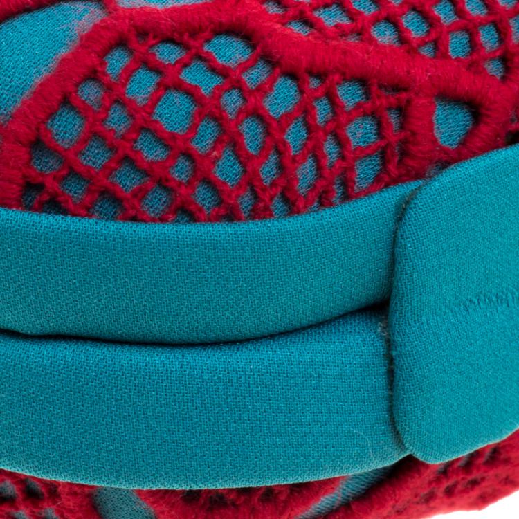 Pre Owned Diane Von Furstenberg Red/Teal Lace Sphere Minaudiere Clutch
