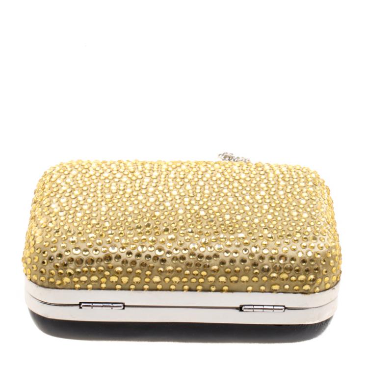 Pre Owned Diane Von Furstenberg Black/Gold Crystal Embellished Tonda Clutch