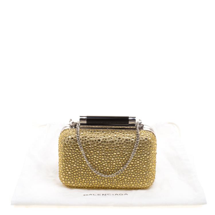 Pre Owned Diane Von Furstenberg Black/Gold Crystal Embellished Tonda Clutch