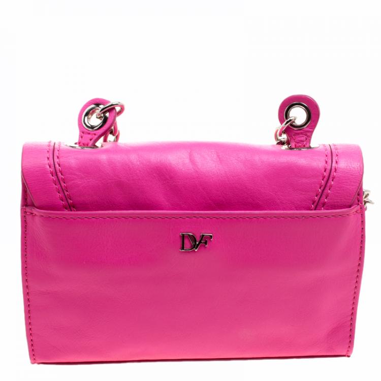 Pre Owned Diane Von Furstenberg Pink Leather Mini Harper Crossbody Bag