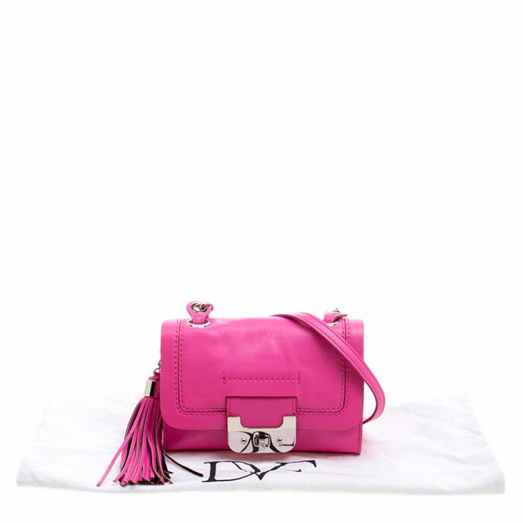 Pre Owned Diane Von Furstenberg Pink Leather Mini Harper Crossbody Bag