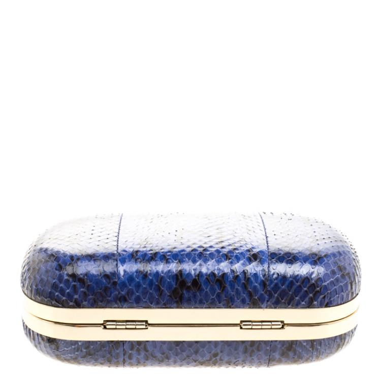 Pre Owned Diane Von Furstenberg Blue/Black Snake Skin Evil Eye Minaudiere Clutch