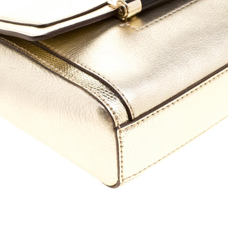 Pre Owned Diane Von Furstenberg Metallic Gold Lizard Embossed Leather 440 Mini Shoulder Bag