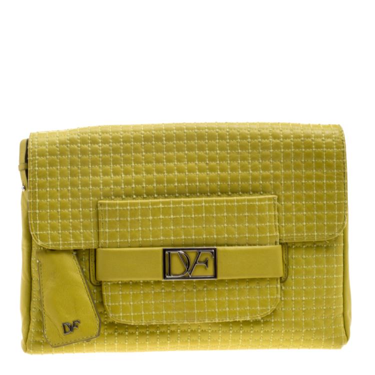 Pre Owned Diane Von Furstenberg Yellow Leather Mimosa Clutch