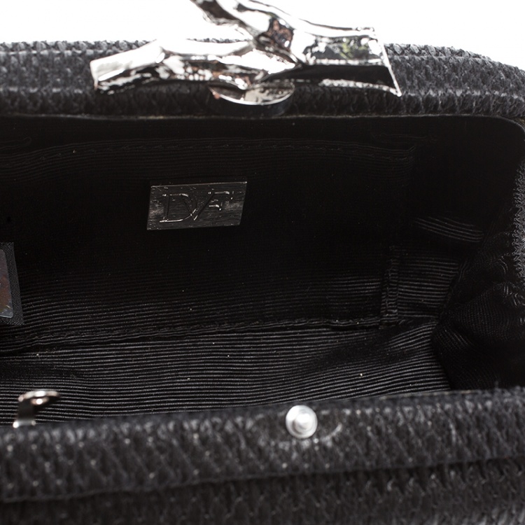 Pre Owned Diane Von Furstenberg Black Raffia Small Lytton Clutch