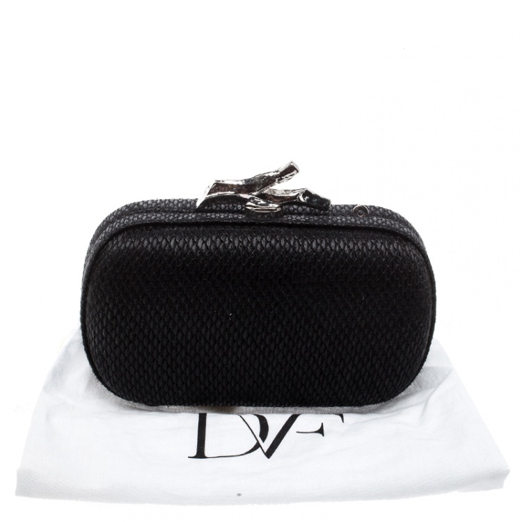 Pre Owned Diane Von Furstenberg Black Raffia Small Lytton Clutch