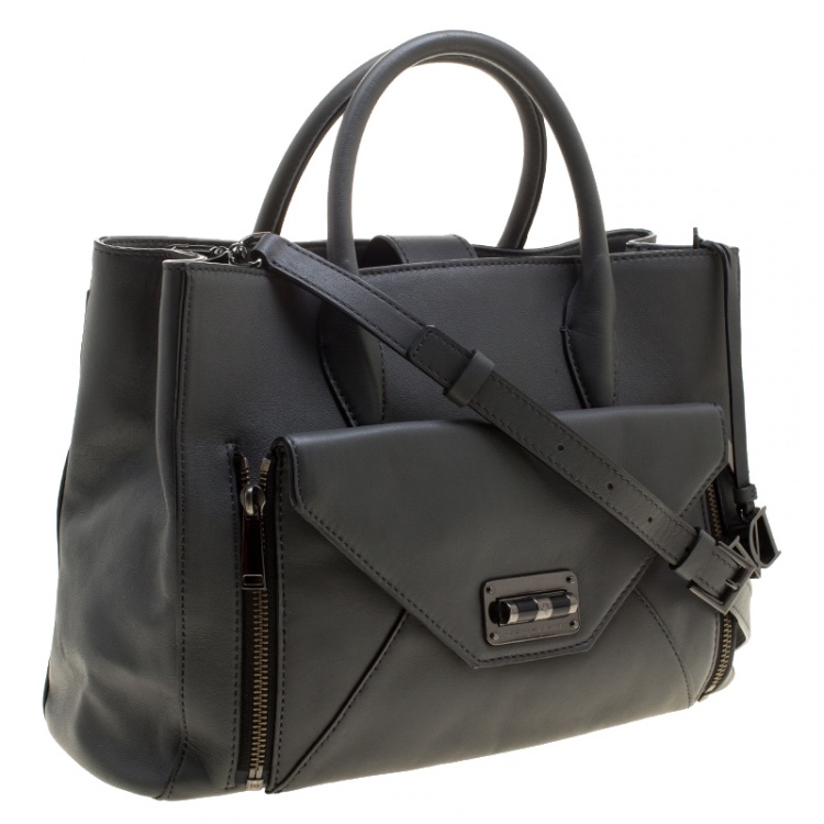Pre Owned Diane Von Furstenberg Grey Leather Large 440 Gallery Secret Envelope Tote