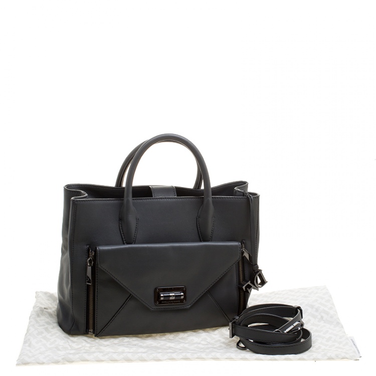 Pre Owned Diane Von Furstenberg Grey Leather Large 440 Gallery Secret Envelope Tote