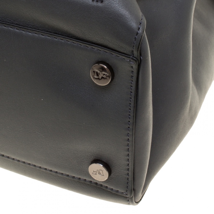 Pre Owned Diane Von Furstenberg Grey Leather Large 440 Gallery Secret Envelope Tote