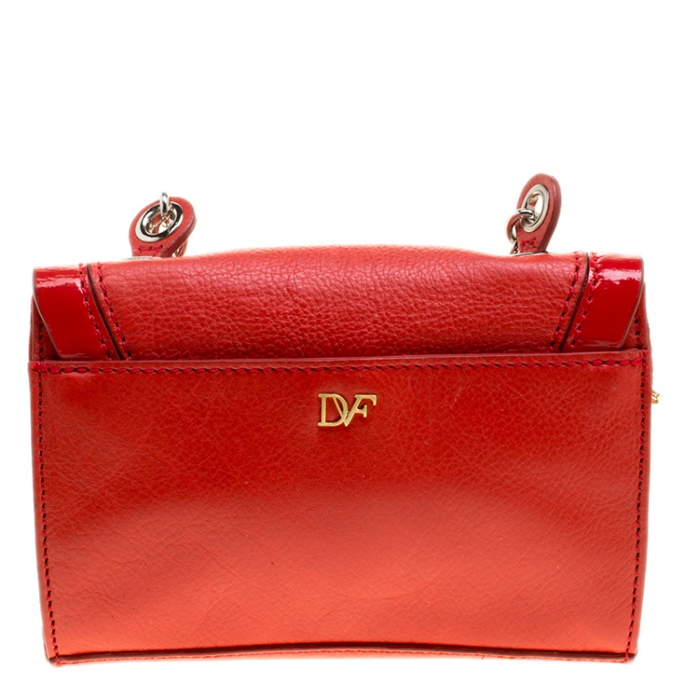 Pre Owned Diane Von Furstenberg Red Leather Mini Harper Shoulder Bag