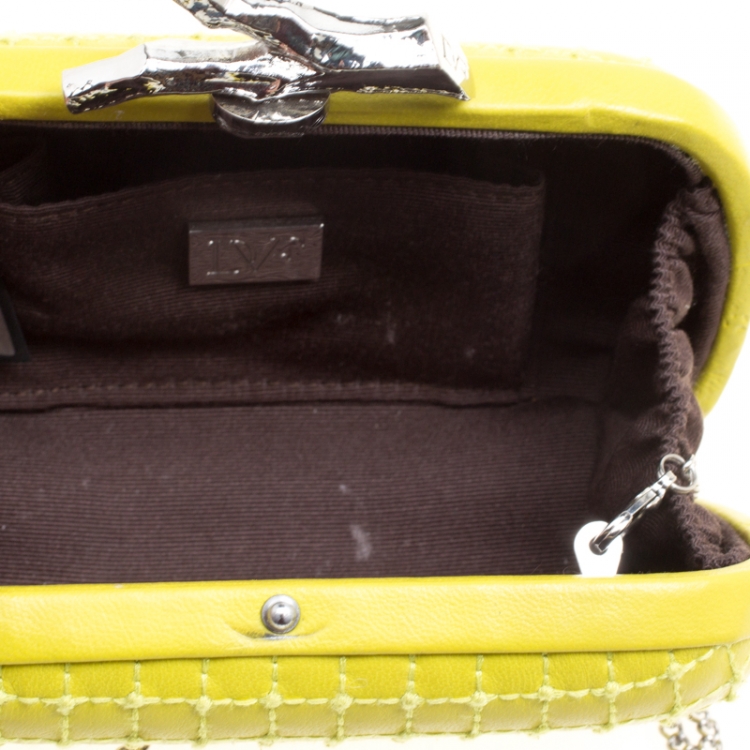 Pre Owned Diane Von Furstenberg Yellow Quilted Leather Lytton Minaudiere Clutch