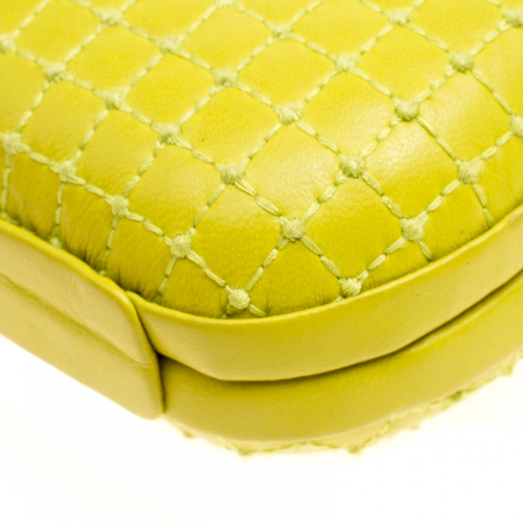 Pre Owned Diane Von Furstenberg Yellow Quilted Leather Lytton Minaudiere Clutch