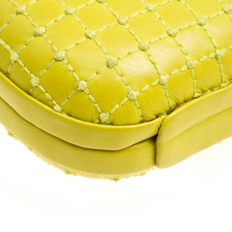 Pre Owned Diane Von Furstenberg Yellow Quilted Leather Lytton Minaudiere Clutch