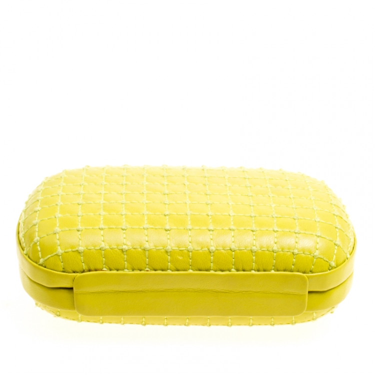 Pre Owned Diane Von Furstenberg Yellow Quilted Leather Lytton Minaudiere Clutch