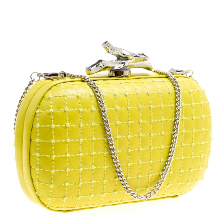 Pre Owned Diane Von Furstenberg Yellow Quilted Leather Lytton Minaudiere Clutch