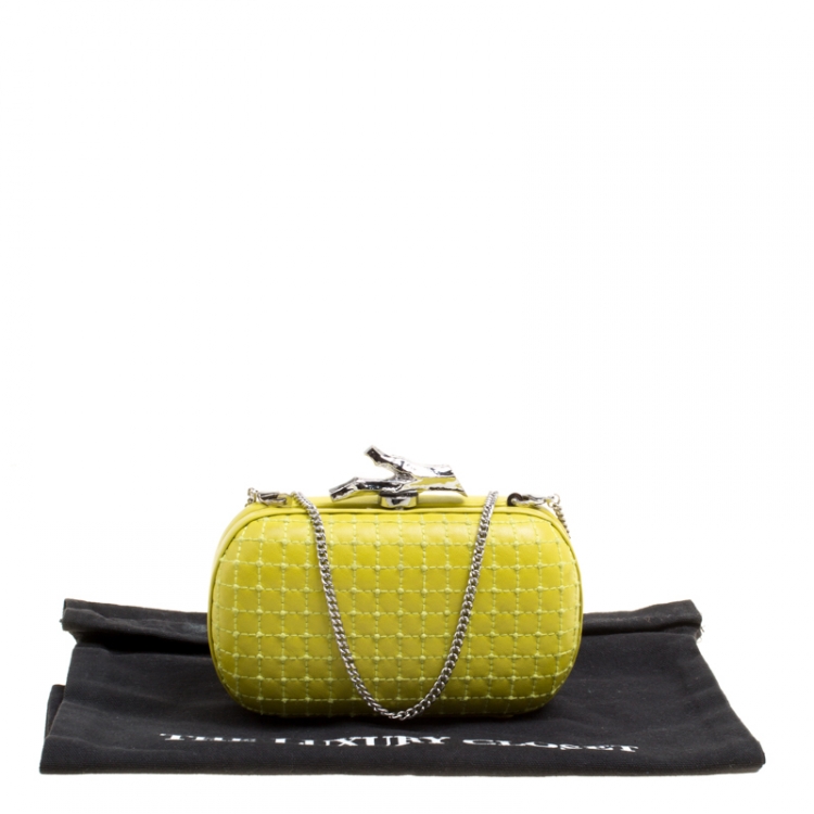 Pre Owned Diane Von Furstenberg Yellow Quilted Leather Lytton Minaudiere Clutch