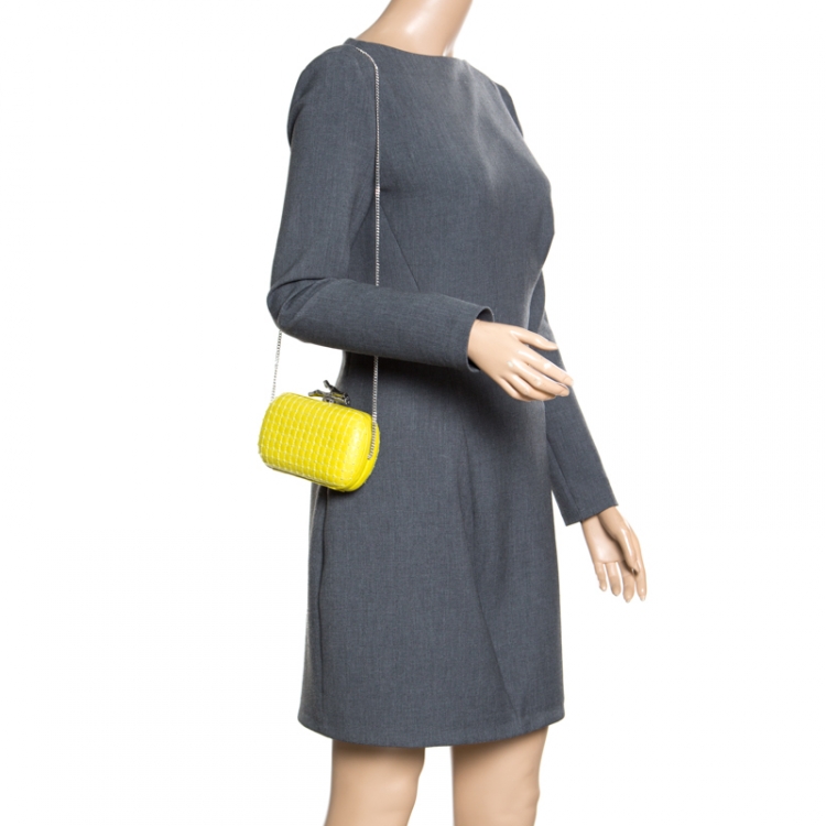 Pre Owned Diane Von Furstenberg Yellow Quilted Leather Lytton Minaudiere Clutch