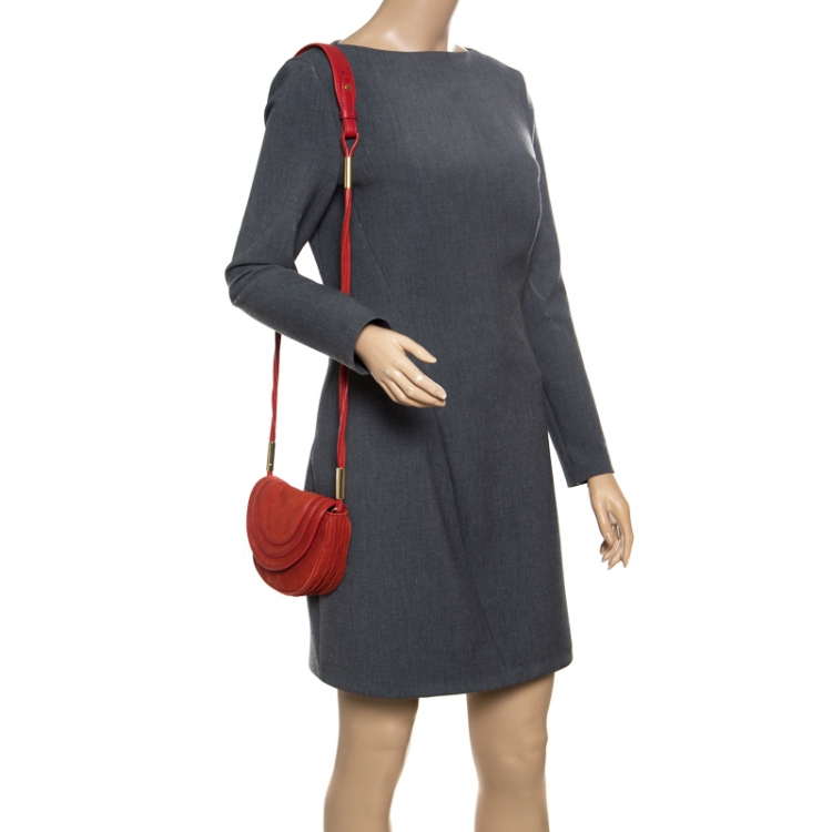 Pre Owned Diane Von Furstenberg Red Nubuck Leather Bullseye Crossbody Bag