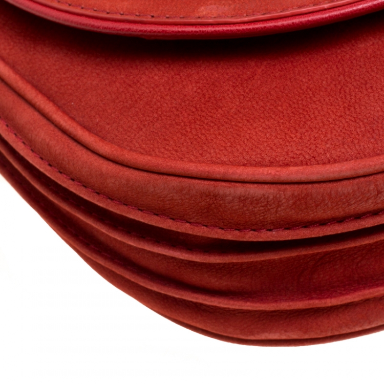 Pre Owned Diane Von Furstenberg Red Nubuck Leather Bullseye Crossbody Bag