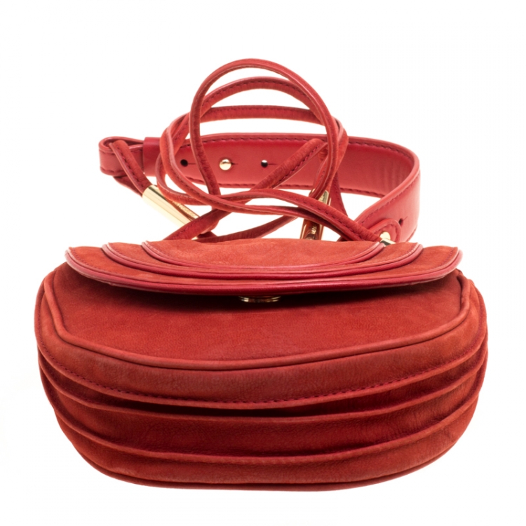 Pre Owned Diane Von Furstenberg Red Nubuck Leather Bullseye Crossbody Bag