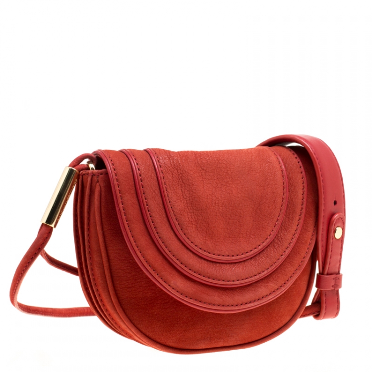 Pre Owned Diane Von Furstenberg Red Nubuck Leather Bullseye Crossbody Bag
