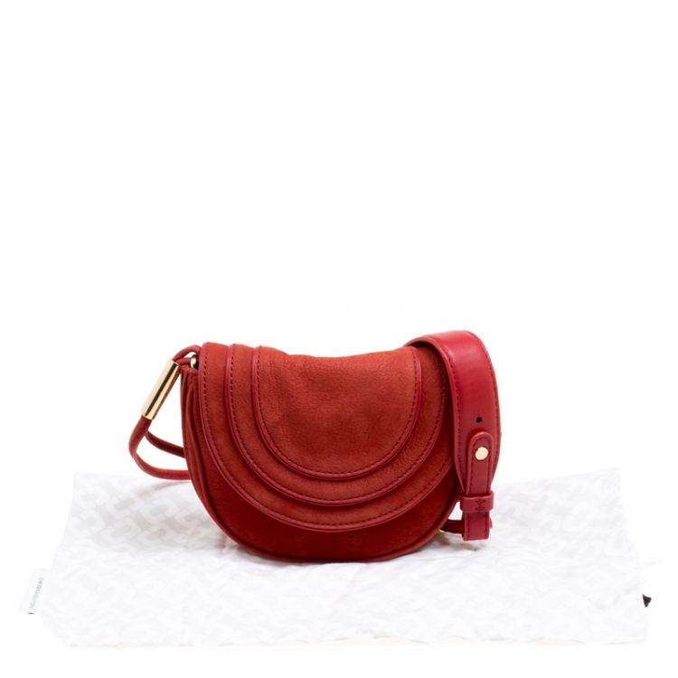 Pre Owned Diane Von Furstenberg Red Nubuck Leather Bullseye Crossbody Bag